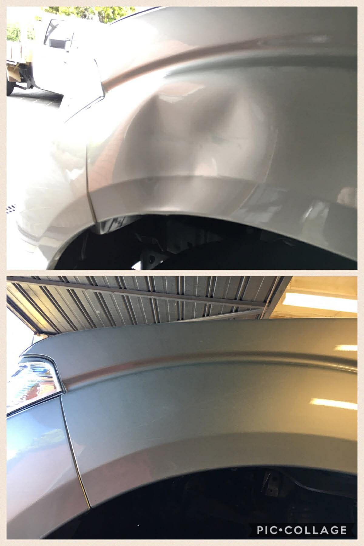 Before and after paintless dent removal comparison Hobart Tasmania