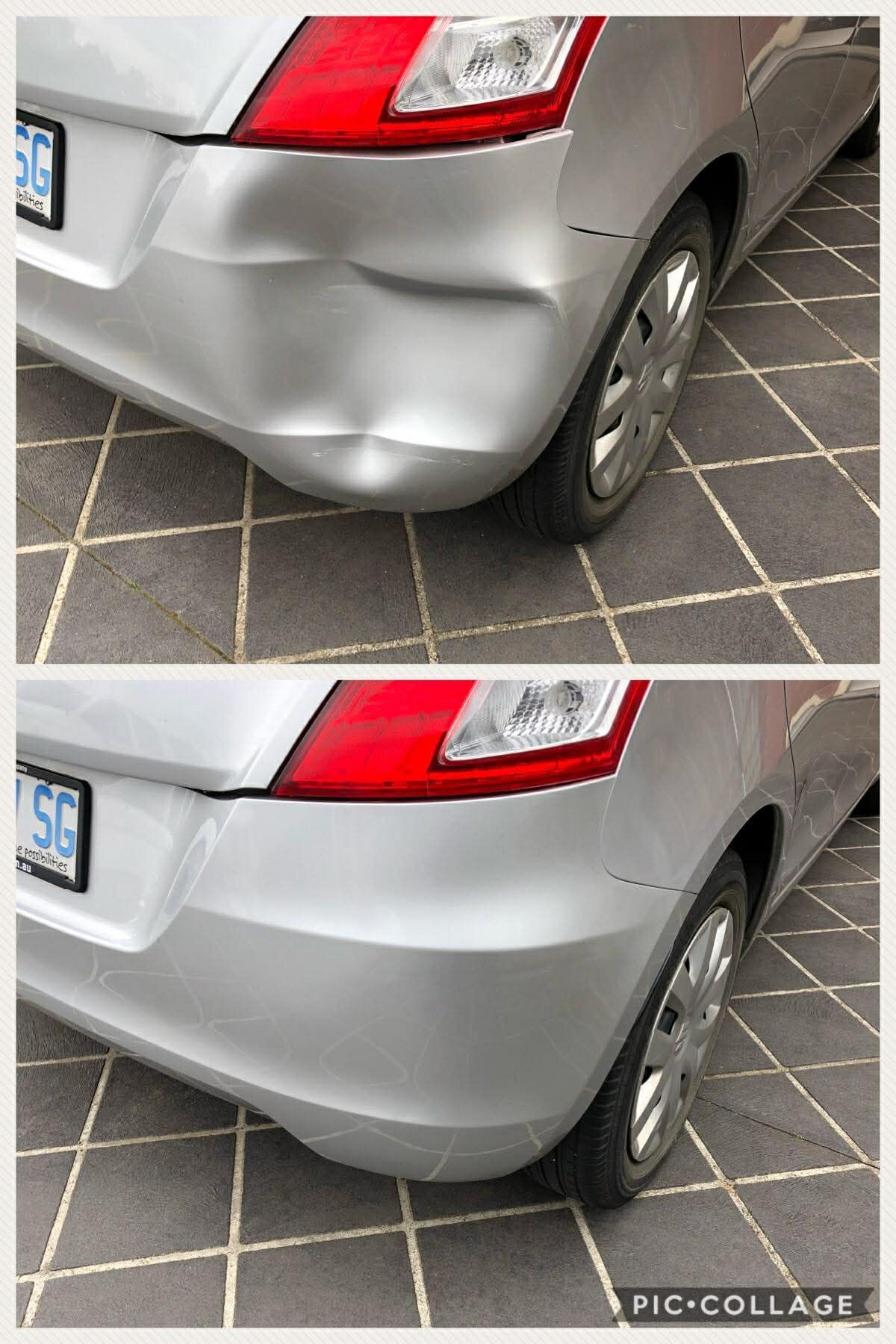 Before and after paintless dent removal comparison Hobart Tasmania